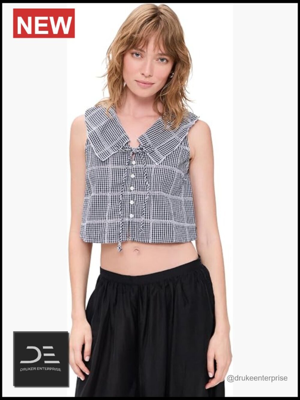 Sleeveless Plaid Crop Top with Collared Neck
